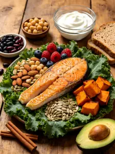 Illustration about dietary management for three highs condition